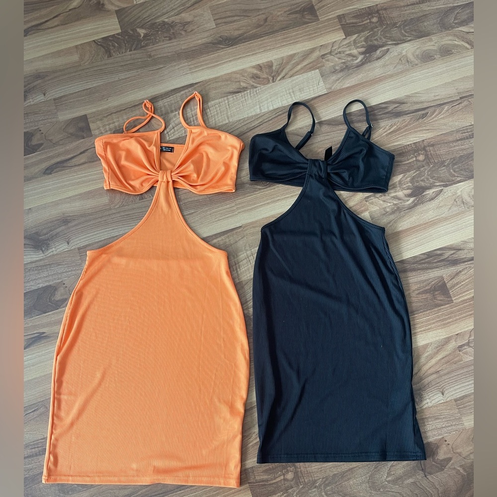black and orange mini dresses. size S.